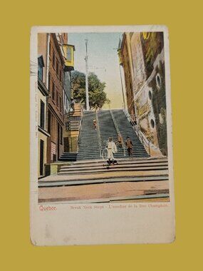 10/$25 Vintage Postmarked 1908 Break Neck Steps Quebec City 1¢ Stamp Postcard
